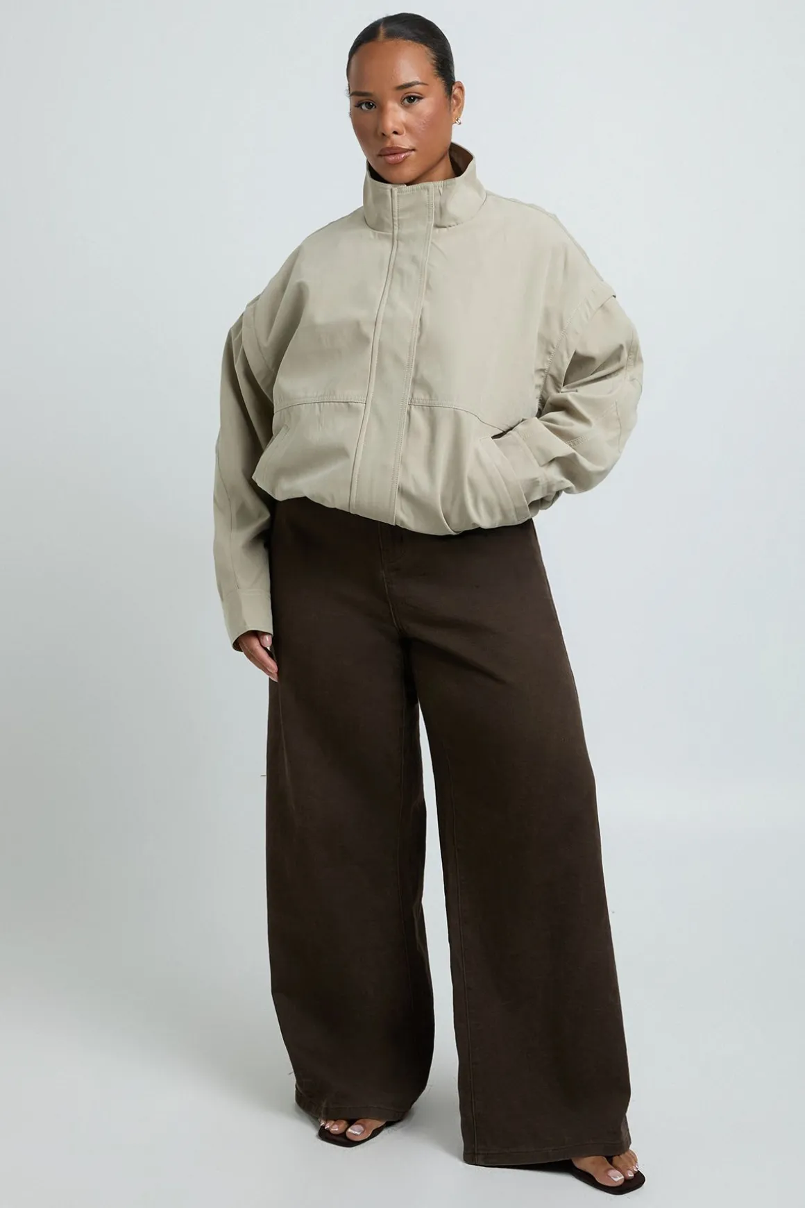 Veste Grande Taille Col Montant Effet Peau De Pêche