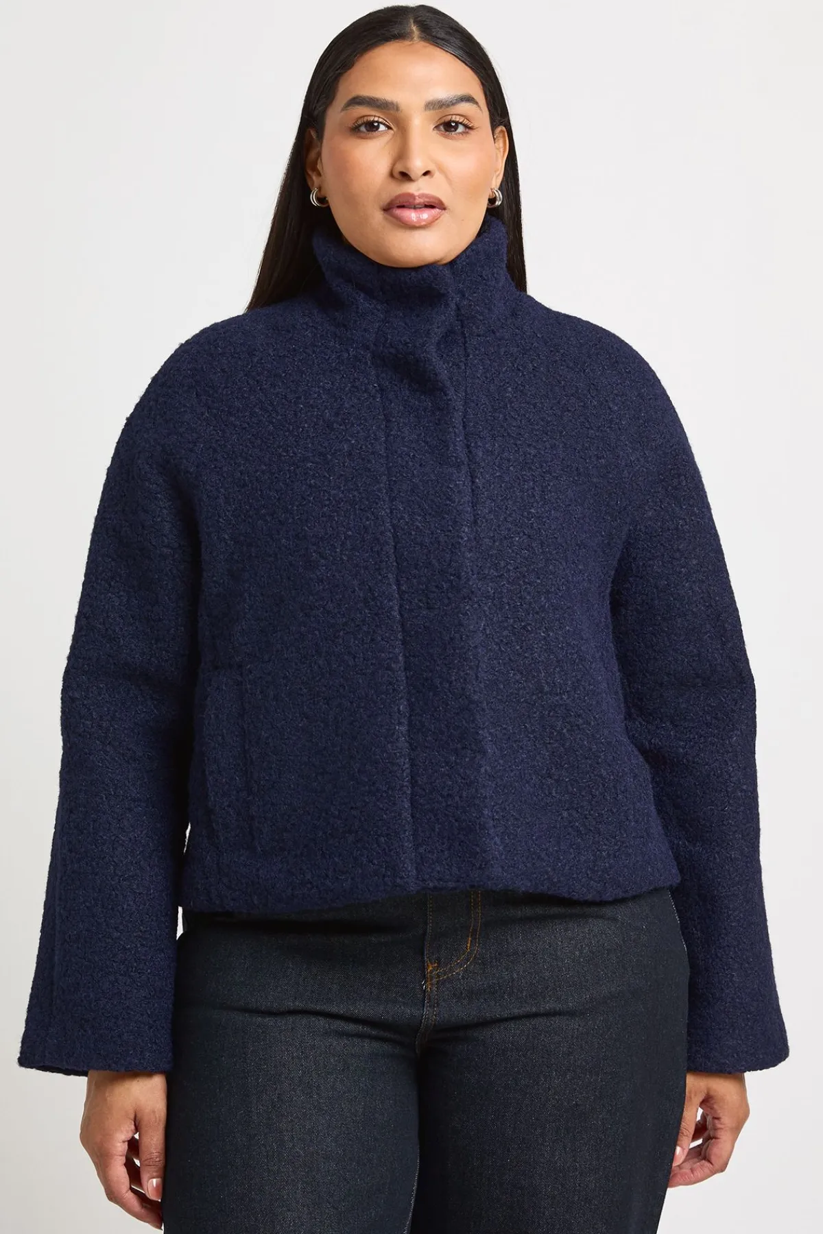 boohoo Veste Grande Taille Col Montant Aspect Laine<Femme Vestes & Manteaux