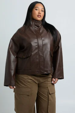 boohoo Veste Grande Taille Col Montant En Synthétique<Femme Vestes & Manteaux|Vestes En Similicuir