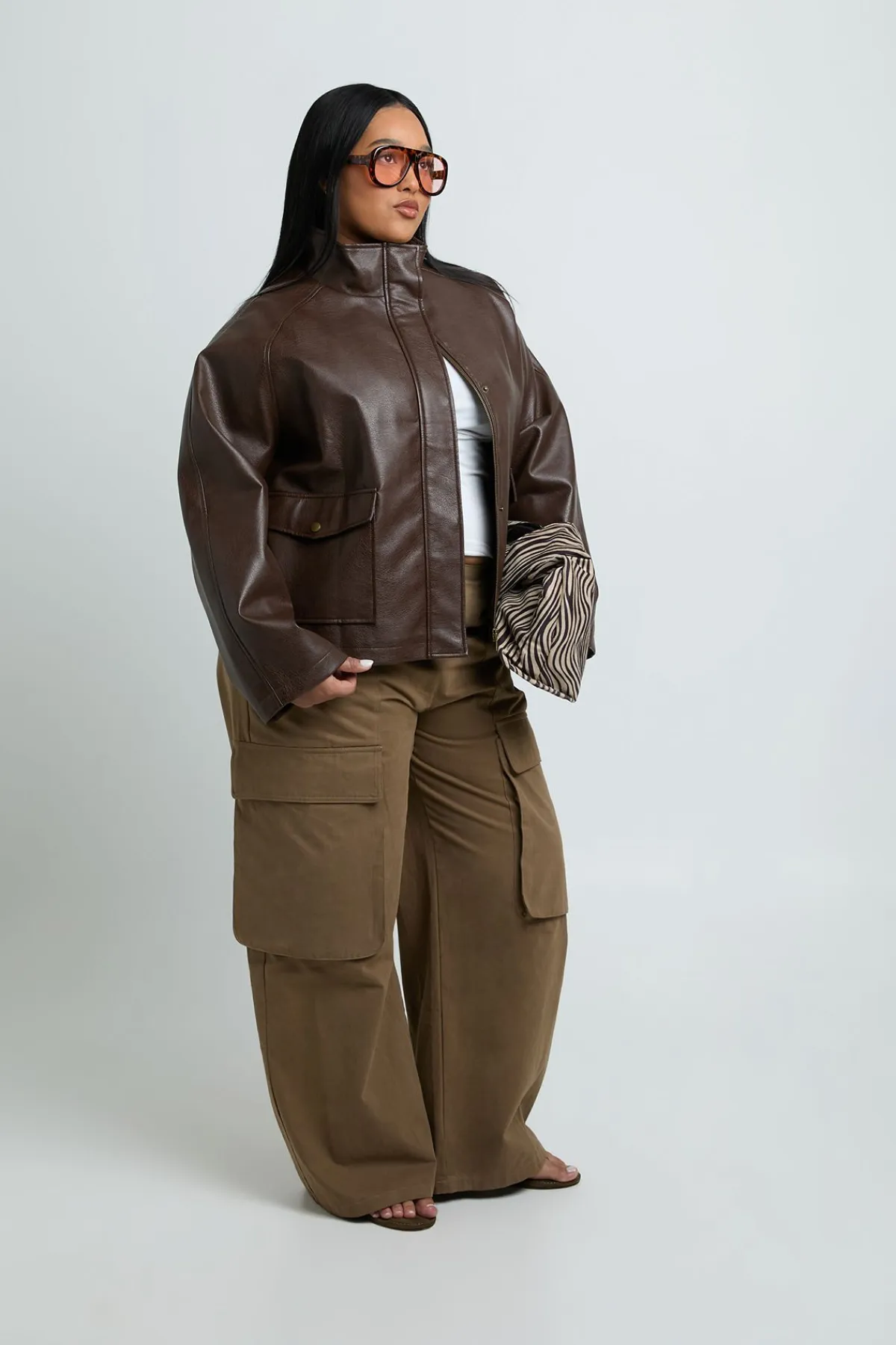 boohoo Veste Grande Taille Col Montant En Synthétique<Femme Vestes & Manteaux|Vestes En Similicuir