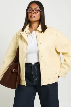 boohoo Veste Grande Taille En Synthétiquecuir Avec Surpiqûres Contrastées<Femme Manteaux Et Vestes D’Automne|Vestes & Manteaux