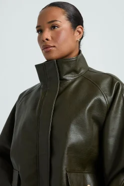 Veste Grande Taille En Synthétiquecuir À Col Cheminée