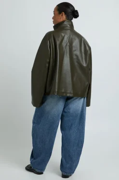 Veste Grande Taille En Synthétiquecuir À Col Cheminée