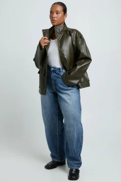 Veste Grande Taille En Synthétiquecuir À Col Cheminée