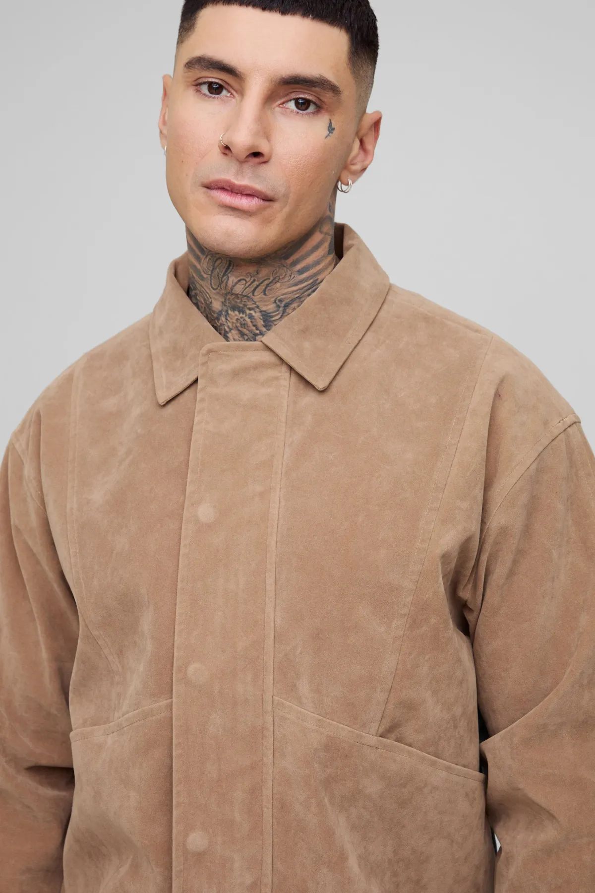 boohooMAN Veste Harrington Boxy en Fausse Daim Longue<Homme Tout Afficher|Vestes & Manteaux Tall