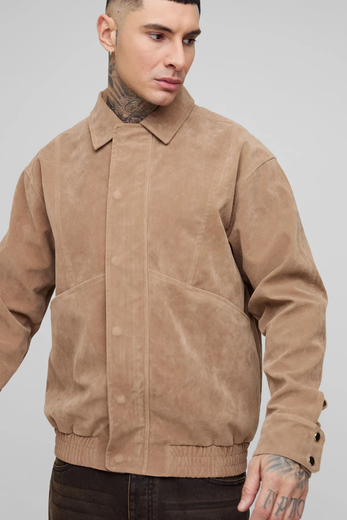 boohooMAN Veste Harrington Boxy en Fausse Daim Longue<Homme Tout Afficher|Vestes & Manteaux Tall