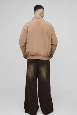 boohooMAN Veste Harrington Boxy en Fausse Daim Longue<Homme Tout Afficher|Vestes & Manteaux Tall