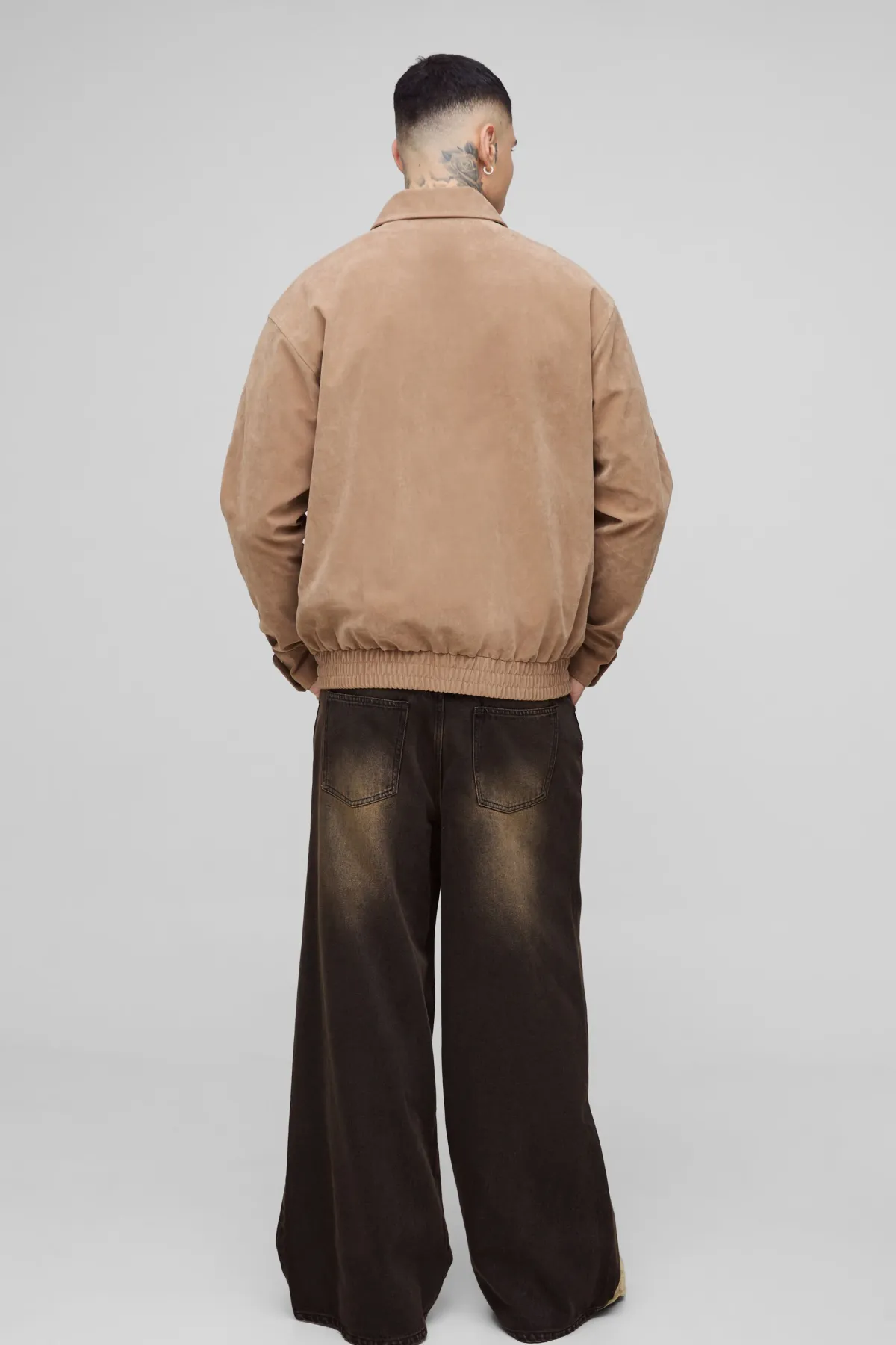 boohooMAN Veste Harrington Boxy en Fausse Daim Longue<Homme Tout Afficher|Vestes & Manteaux Tall
