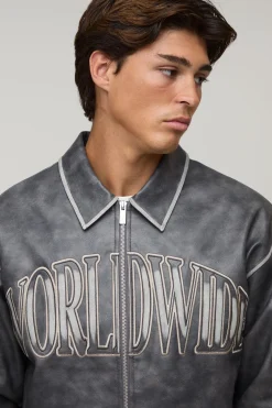 boohooMAN Veste Harrington Boxy En Synthétique Avec Appliqué Tumble<Homme Manteaux Et Vestes