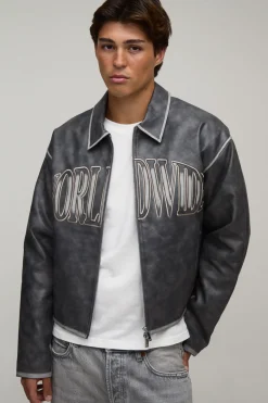 boohooMAN Veste Harrington Boxy En Synthétique Avec Appliqué Tumble<Homme Manteaux Et Vestes