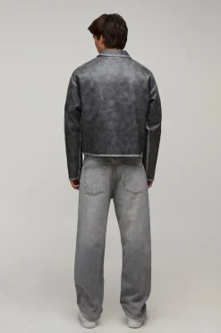 boohooMAN Veste Harrington Boxy En Synthétique Avec Appliqué Tumble<Homme Manteaux Et Vestes