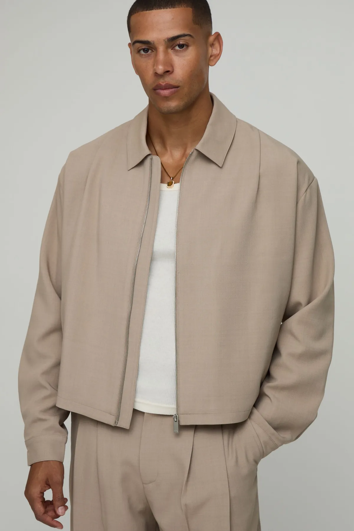 boohooMAN Veste Harrington Boxy Oversize Coordonnée Avec Plis Plats Ajustés Devant<Homme Ensembles