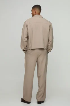 boohooMAN Veste Harrington Boxy Oversize Coordonnée Avec Plis Plats Ajustés Devant<Homme Ensembles