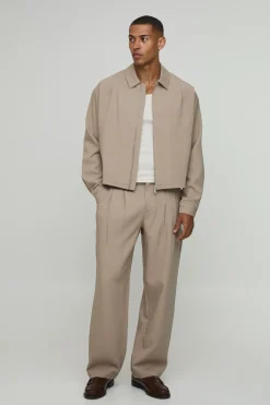 boohooMAN Veste Harrington Boxy Oversize Coordonnée Avec Plis Plats Ajustés Devant<Homme Ensembles