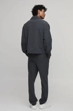 Veste Harrington Boxy À Rayures Texturées Et Double Zip Ensemble Coordonné