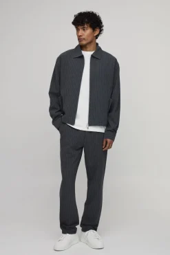 Veste Harrington Boxy À Rayures Texturées Et Double Zip Ensemble Coordonné