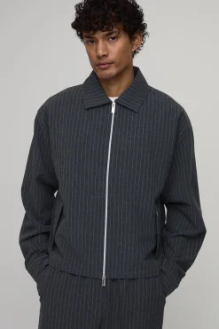 Veste Harrington Boxy À Rayures Texturées Et Double Zip Ensemble Coordonné
