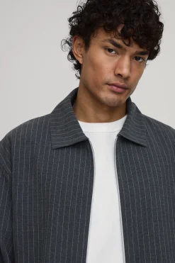 Veste Harrington Boxy À Rayures Texturées Et Double Zip Ensemble Coordonné