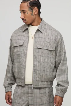 boohooMAN Veste Harrington à carreaux surdimensionnée, au style boxy, avec poche cargo<Homme Manteaux Et Vestes