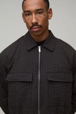 Veste Harrington À Carreaux Texturés Coupe Ample