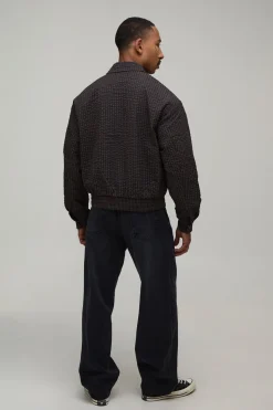 Veste Harrington À Carreaux Texturés Coupe Ample
