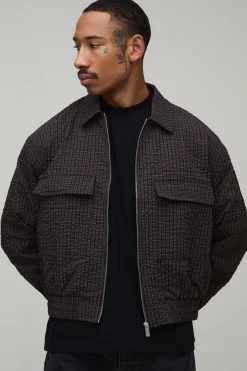Veste Harrington À Carreaux Texturés Coupe Ample