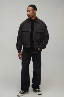 Veste Harrington À Carreaux Texturés Coupe Ample