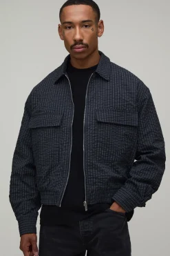 Veste Harrington À Carreaux Texturés Coupe Ample