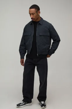 Veste Harrington À Carreaux Texturés Coupe Ample