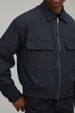 Veste Harrington À Carreaux Texturés Coupe Ample