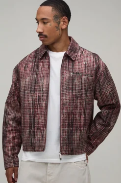 boohooMAN Veste Harrington À Carreaux Usés Coupe Boxy<Homme Manteaux Et Vestes