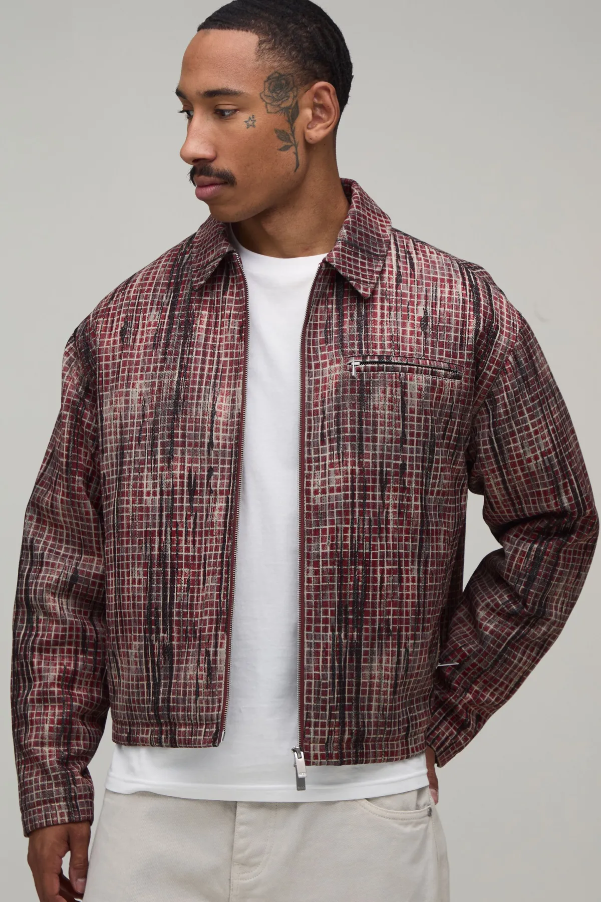 boohooMAN Veste Harrington À Carreaux Usés Coupe Boxy<Homme Manteaux Et Vestes