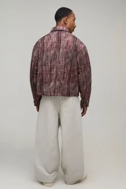 boohooMAN Veste Harrington À Carreaux Usés Coupe Boxy<Homme Manteaux Et Vestes