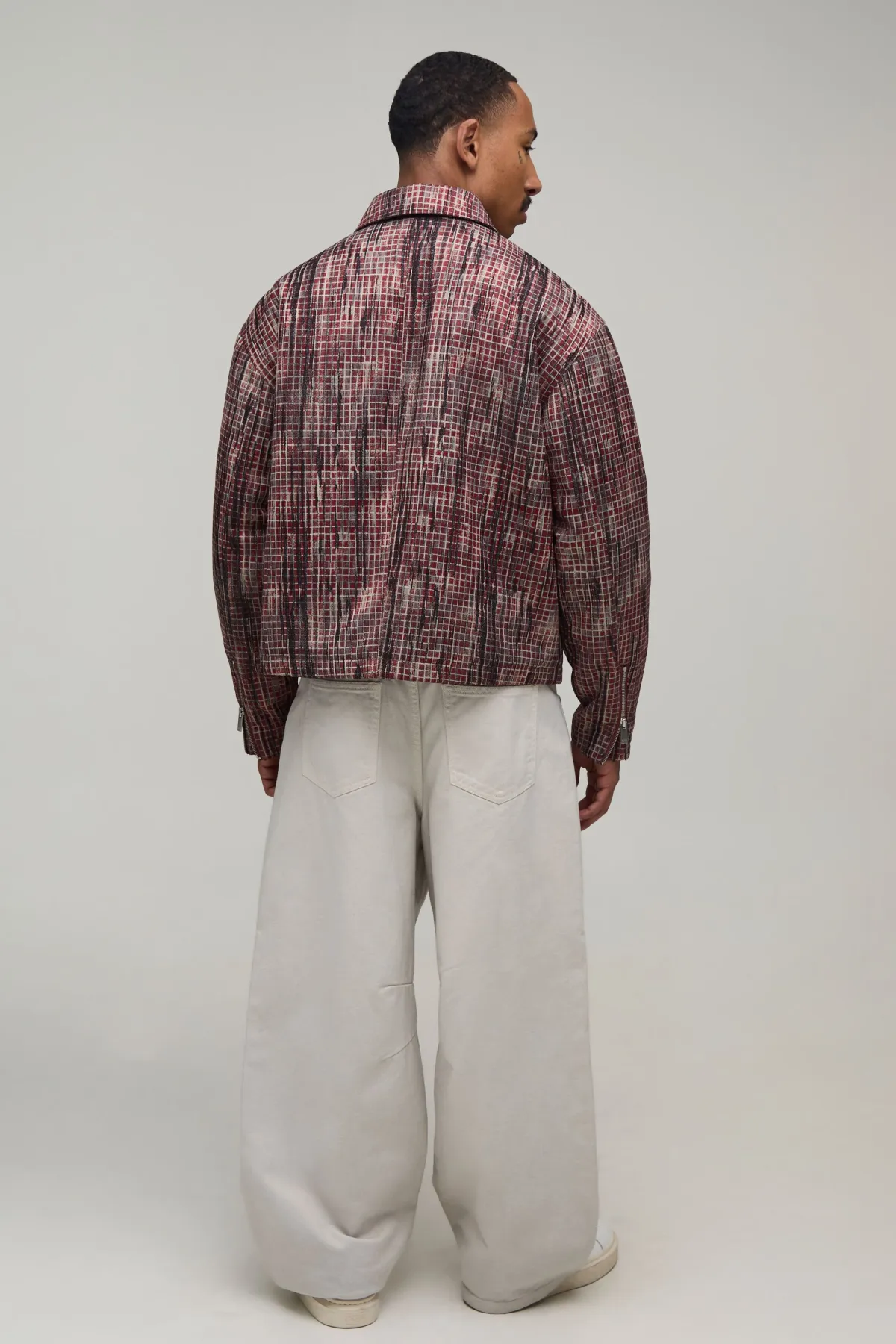 boohooMAN Veste Harrington À Carreaux Usés Coupe Boxy<Homme Manteaux Et Vestes