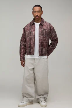 boohooMAN Veste Harrington À Carreaux Usés Coupe Boxy<Homme Manteaux Et Vestes