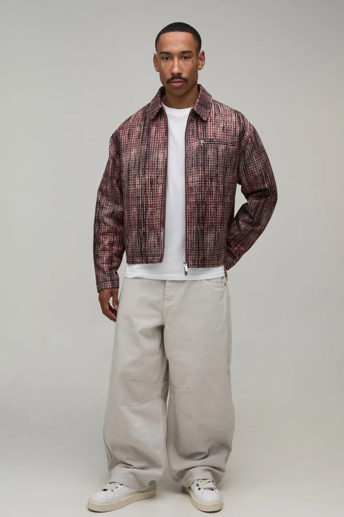 boohooMAN Veste Harrington À Carreaux Usés Coupe Boxy<Homme Manteaux Et Vestes