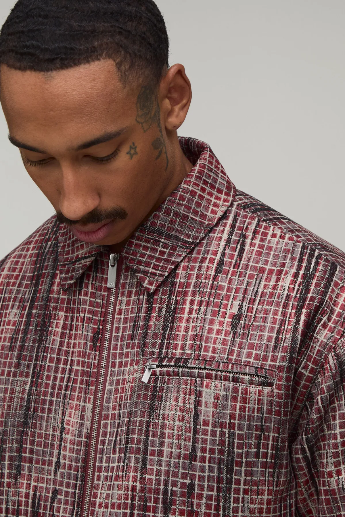 boohooMAN Veste Harrington À Carreaux Usés Coupe Boxy<Homme Manteaux Et Vestes