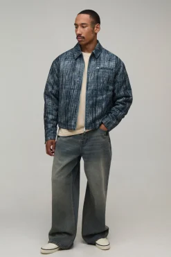 boohooMAN Veste Harrington À Carreaux Usés Coupe Ample<Homme Vestes & Manteaux Grande Taille|Tout Afficher