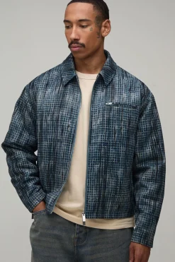 boohooMAN Veste Harrington À Carreaux Usés Coupe Ample<Homme Vestes & Manteaux Grande Taille|Tout Afficher