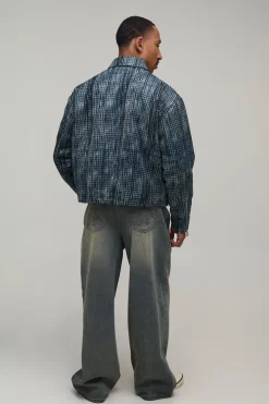 boohooMAN Veste Harrington À Carreaux Usés Coupe Ample<Homme Vestes & Manteaux Grande Taille|Tout Afficher