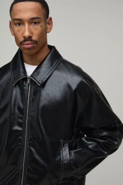 Veste Harrington À Col Rabattu Coupe Ample Brillante Avec Coutures Contrastées