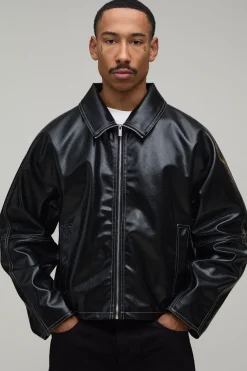 Veste Harrington À Col Rabattu Coupe Ample Brillante Avec Coutures Contrastées