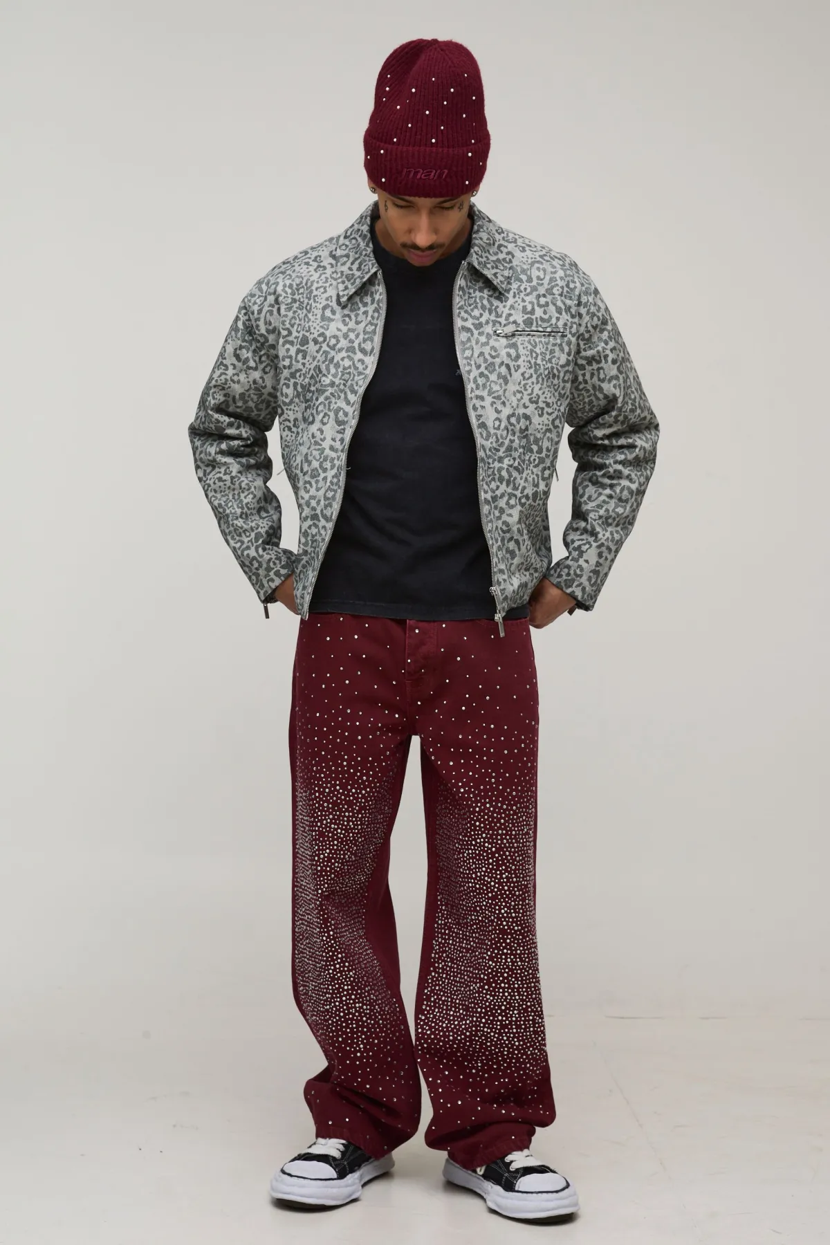 boohooMAN Veste Harrington Coupe Ample Sergé Imprimé Léopard<Homme Manteaux Et Vestes