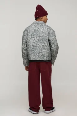 boohooMAN Veste Harrington Coupe Ample Sergé Imprimé Léopard<Homme Manteaux Et Vestes