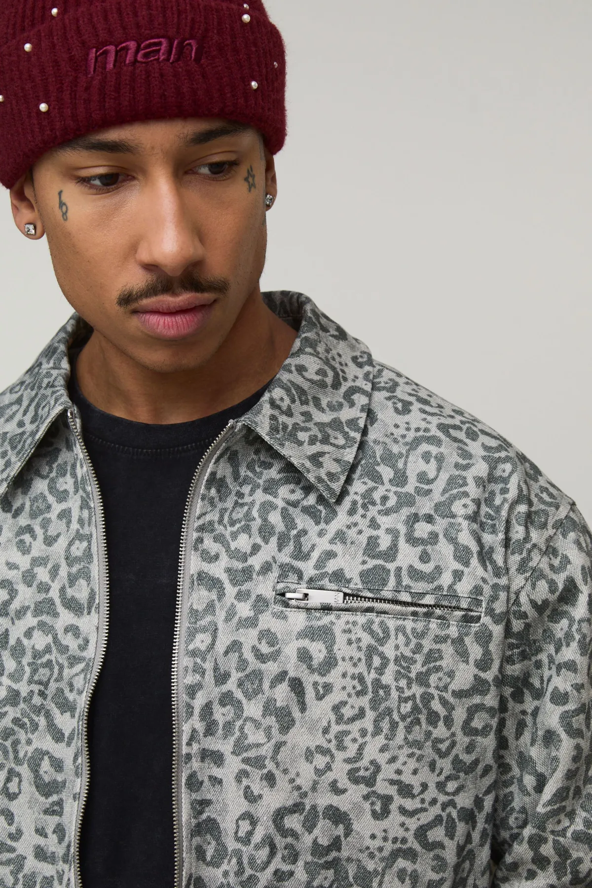 boohooMAN Veste Harrington Coupe Ample Sergé Imprimé Léopard<Homme Manteaux Et Vestes