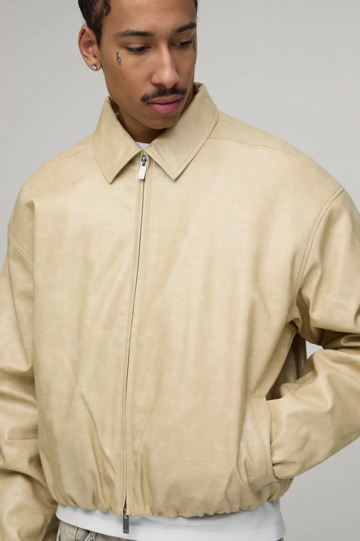 Veste Harrington Coupe Ample En Synthétique Effet Croco Avec Ourlet Élastiqué