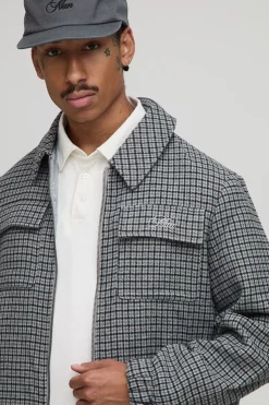 boohooMAN Veste Harrington à coupe régulière, micro-carreaux et à poche<Homme Manteaux Et Vestes
