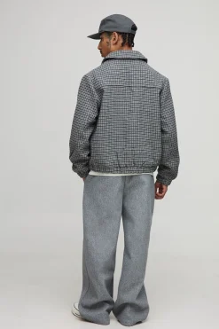 boohooMAN Veste Harrington à coupe régulière, micro-carreaux et à poche<Homme Manteaux Et Vestes