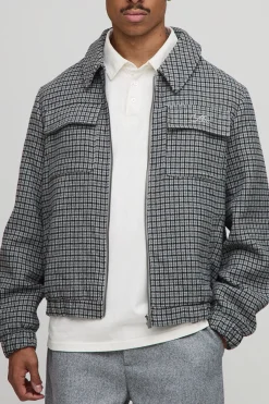 boohooMAN Veste Harrington à coupe régulière, micro-carreaux et à poche<Homme Manteaux Et Vestes