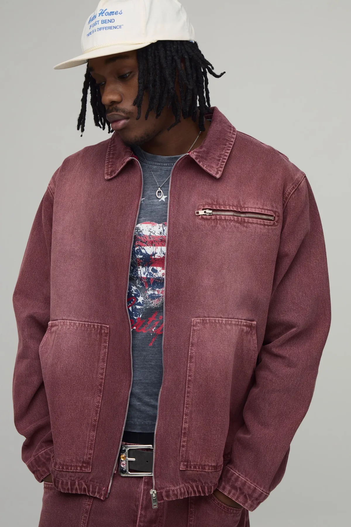 boohooMAN Veste Harrington En Denim Appliqué Western Overteint Grande Taille<Homme Denim|Tout Afficher